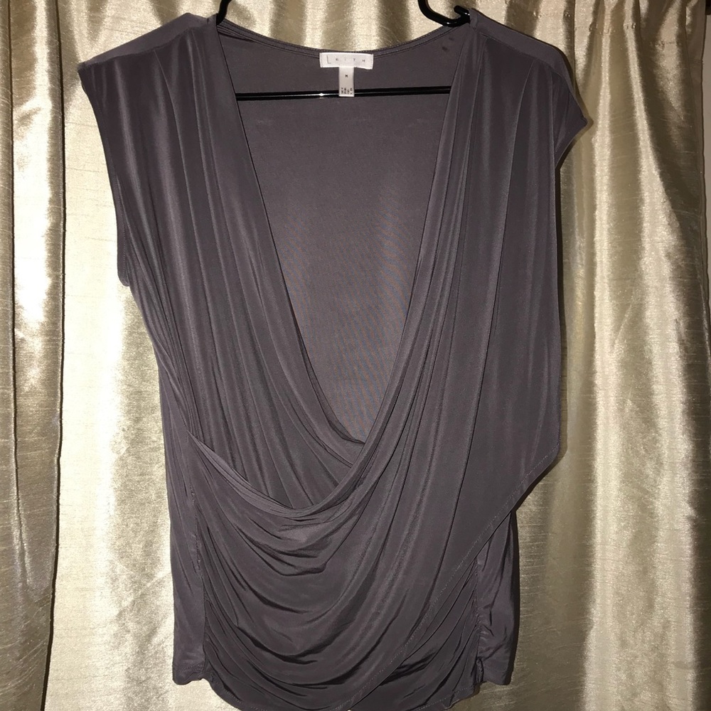 Leith Draped Front Top - Grey M Medium